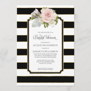 Invitation Fête des mariées Jolie Fleur Art Déco Bande Modern