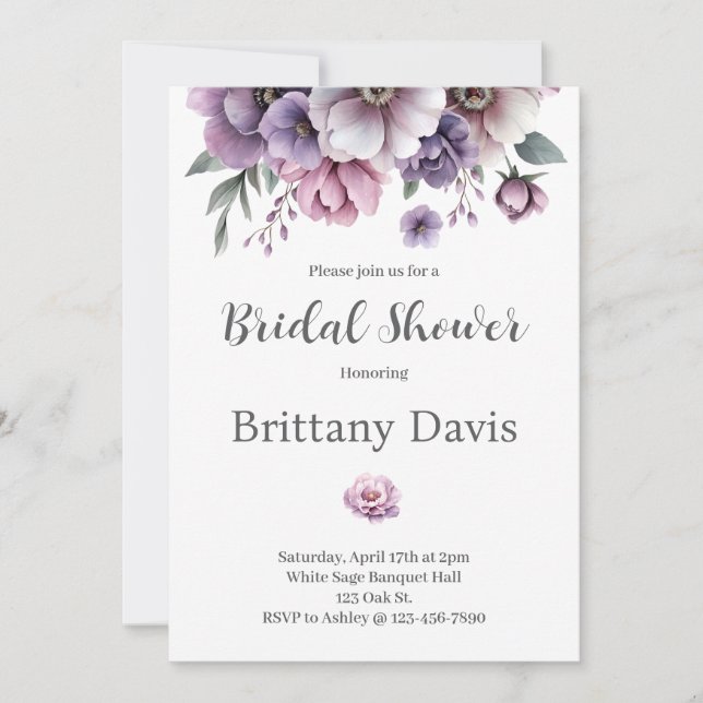 Invitation Fête des mariées Lavender Aquarelle Florale (Devant)