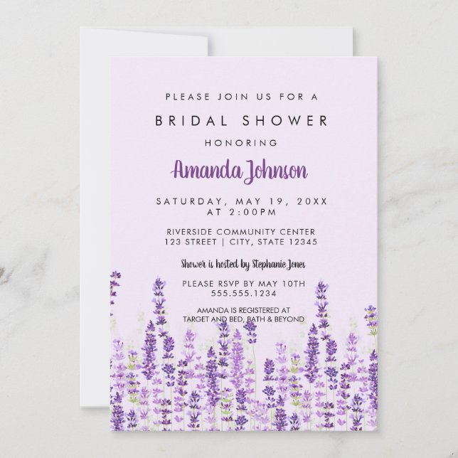 Invitation Fête des mariées Lavender Light Purple Flowers (Devant)