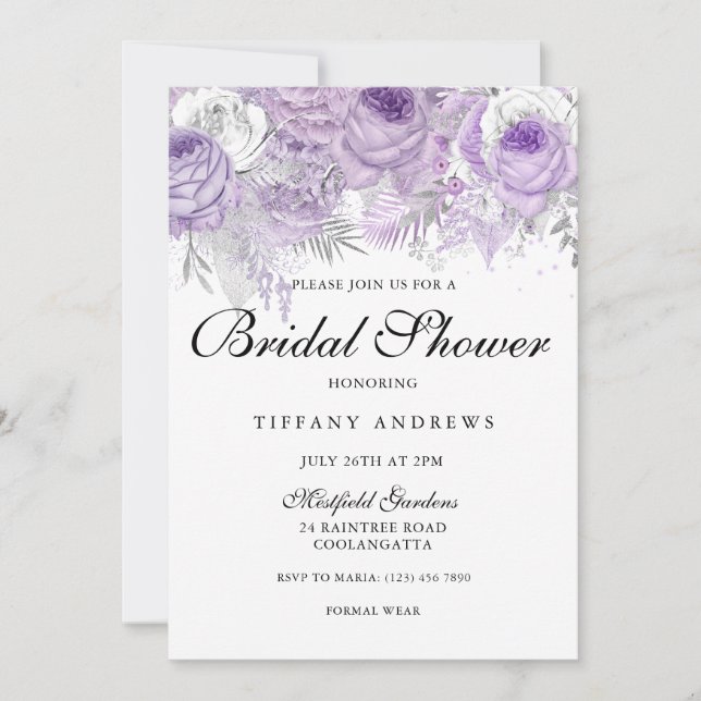 Invitation Fête des mariées Lavender Purple Fleurs Étincelles (Devant)