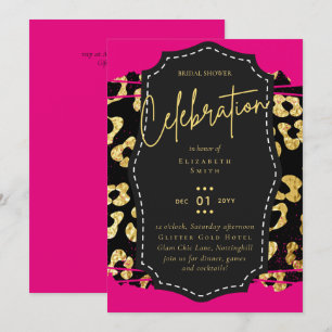 Invitation Fête des mariées LeahG Glam Chic Animal Or rose no