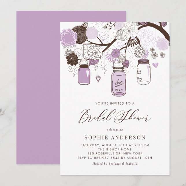 Invitation Fête des mariées Lilac Purple Mason Jars (Devant / Derrière)