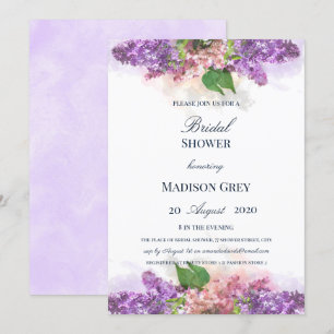 Invitation Fête des mariées Lilacs d'aquarelle violet et rose