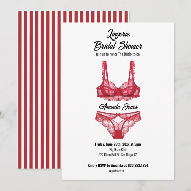 Invitation Fête des mariées Lingerie rouge (Devant / Derrière)