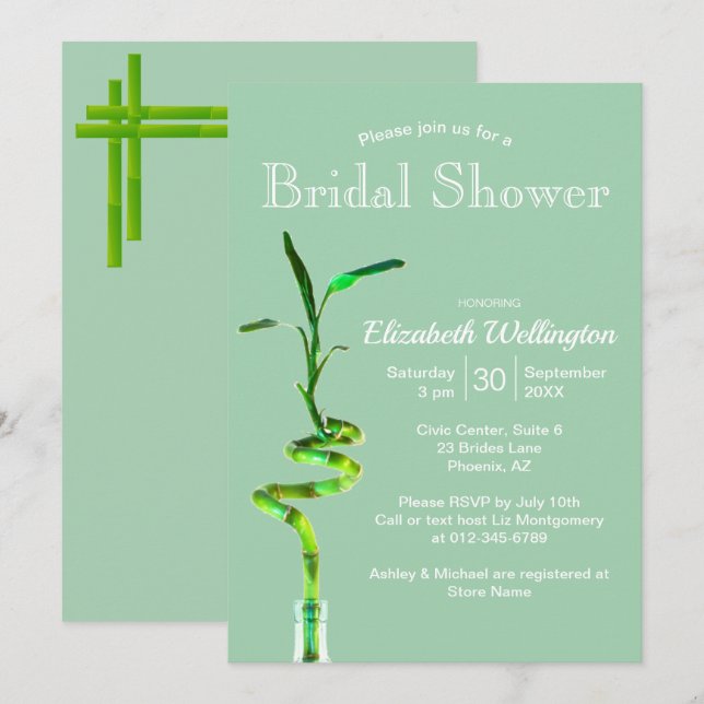 Invitation Fête des mariées Lucky Bamboo Pastel Modèle vert (Devant / Derrière)