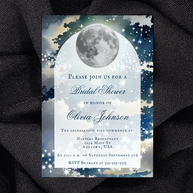 Invitation Fête des mariées lunaire du ciel de nuit (Lunar Night Sky Bridal Shower Invitation)