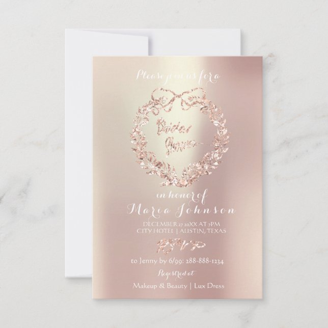 Invitation Fête des mariées Lux Floral Wreath Pearl Rose rose (Devant)