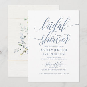 Invitation Fête des mariées Luxe Calligraphie Dusty Blue Flor