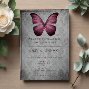 Invitation Fête des mariées Magenta Vintage Papillon Damas