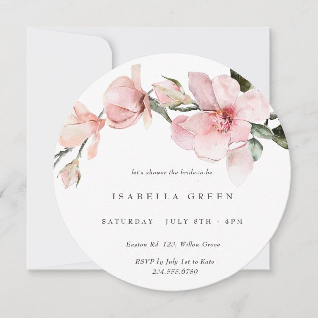 Invitation Fête des mariées Magnolia Aquarelle Classique (Devant)