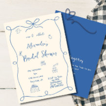 Fête des mariées Main dessinée crème bleue Whimsic