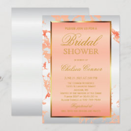 Invitation Fête des mariées - Marbre de Pêche, Blanc & Or