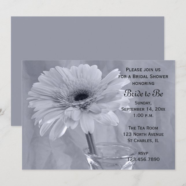 Invitation Fête des mariées marguerite bleu pâle (Devant / Derrière)