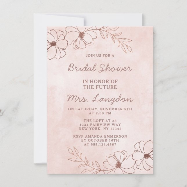 Invitation Fête des mariées Mariage à huile rose et Rose (Devant)