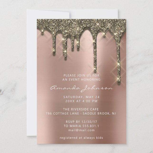 Invitation Fête des mariées Mariage Anniversaire Rose Gold Dr (Devant)