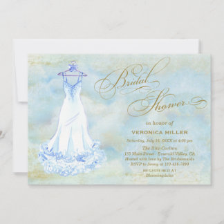 Invitation Fête des mariées Mariage bleu aquarelle