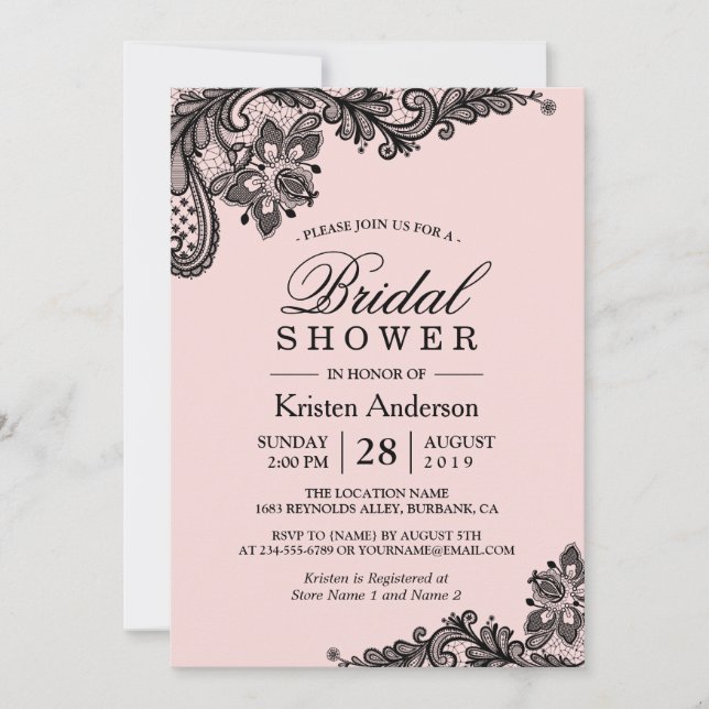 Invitation Fête des mariées mariage | Elégante dentelle noire (Devant)