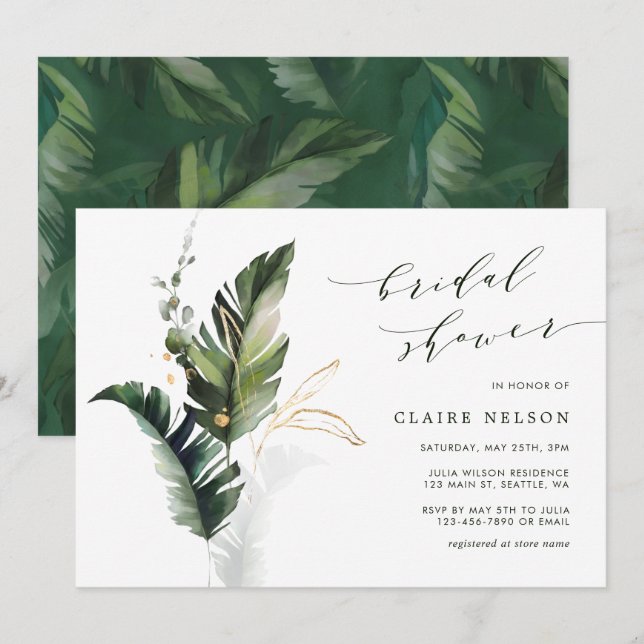 Invitation Fête des mariées Mariage Feuille verte tropicale (Devant / Derrière)