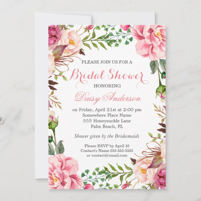 Invitation Fête des mariées Mariage Fille Romantique Floral W (Devant)