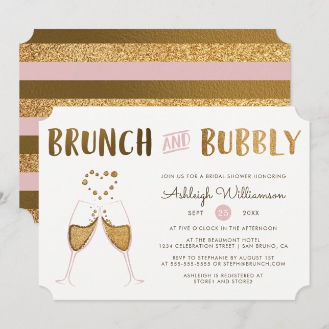 Invitation Fête des mariées Mariage Gold & Pink (Devant / Derrière)