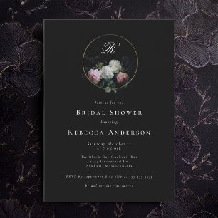 Invitation Fête des mariées Mariage Monogram Dark Moody
