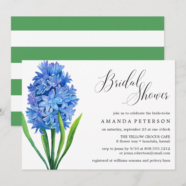 Invitation Fête des mariées mariage tendance à fleurs bleu Hy (Devant / Derrière)