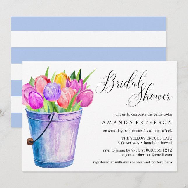 Invitation Fête des mariées mariage Tulipes Aquarelle tendanc (Devant / Derrière)