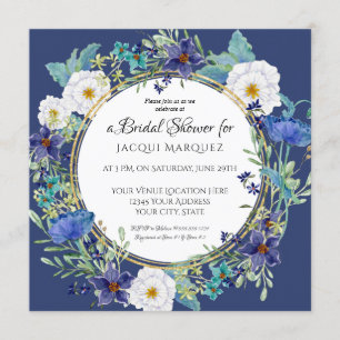 Invitation Fête des mariées Marine Aquarelle Blanche Poppy Fl