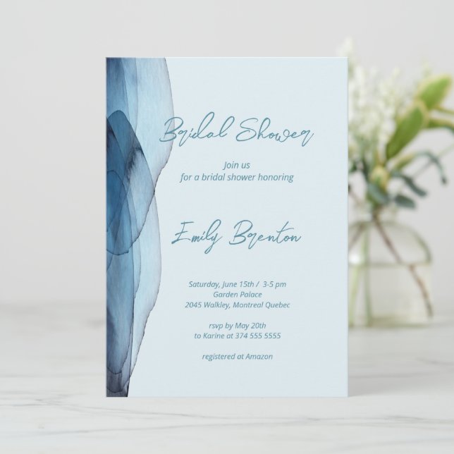 Invitation Fête des mariées marine bleu Dusty moderne (Debout devant)