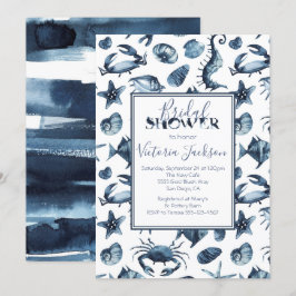 Invitation Fête des mariées marine bleue et blanche