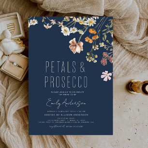 Invitation Fête des mariées Marine Blue Petals & Prosecco