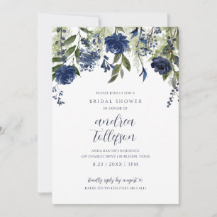 Invitation Fête des mariées Marine Fleur sauvage bleu Floral