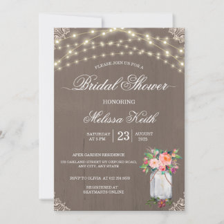 Invitation Fête des mariées Mason Jar en dentelle rustique
