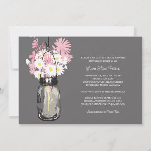 Invitation Fête des mariées Mason Jar et Fleurs sauvages