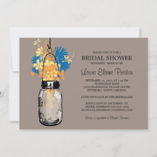 Invitation Fête des mariées Mason Jar et Fleurs sauvages