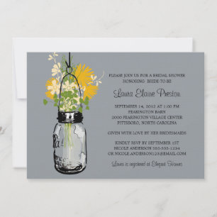 Invitation Fête des mariées Mason Jar et Fleurs sauvages