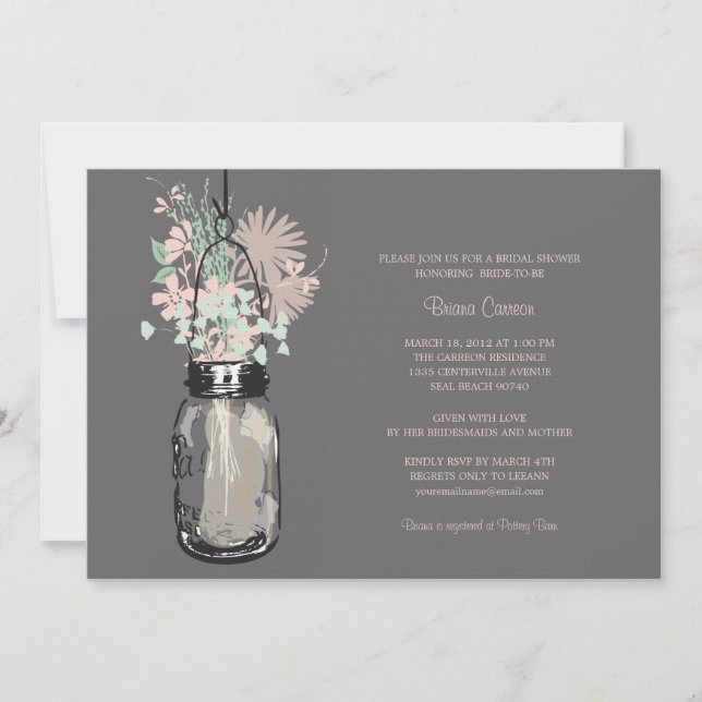 Invitation Fête des mariées Mason Jar et Fleurs sauvages (Devant)