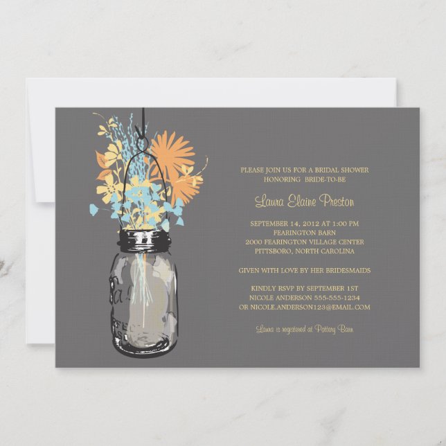 Invitation Fête des mariées Mason Jar et Fleurs sauvages (Devant)