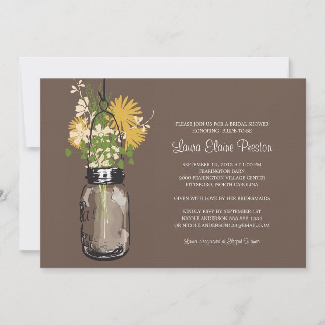 Invitation Fête des mariées Mason Jar et Fleurs sauvages (Devant)