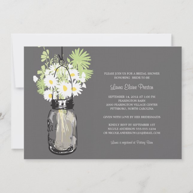 Invitation Fête des mariées Mason Jar et Fleurs sauvages (Devant)