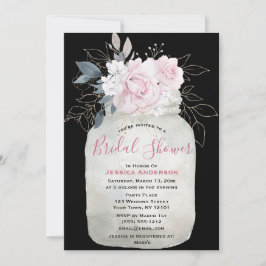 Invitation Fête des mariées Mason Jar Floral d'or noir