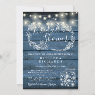 Invitation Fête des mariées Mason Jars en bois bleu
