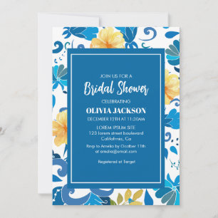 Invitation Fête des mariées méditerranéenne bleue et jaune