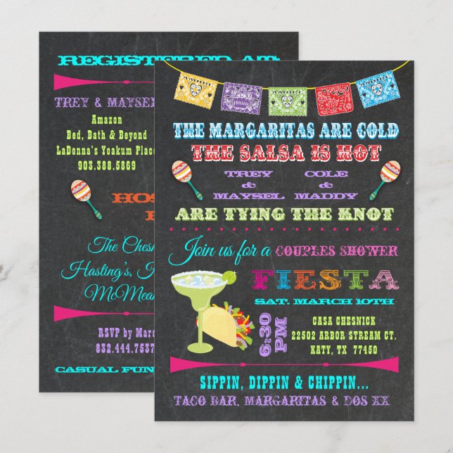 Invitation Fête des mariées mexicaine Fiesta Couples (Devant / Derrière)
