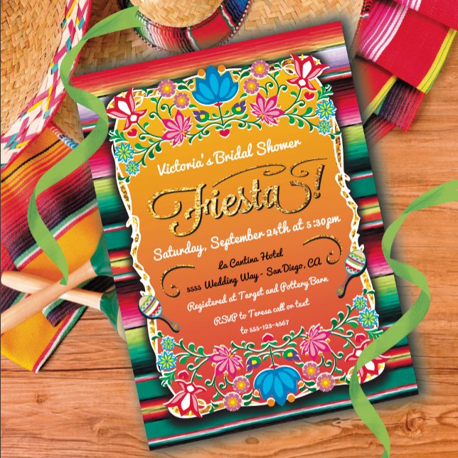 Invitation Fête des mariées mexicaine Fiesta Party Gold Parti (Créateur téléchargé)