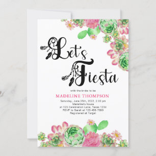 Invitation Fête des mariées mexicaine Fiesta Pink Cactus