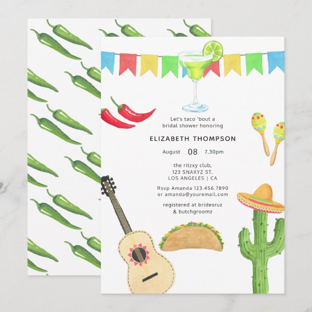Invitation Fête des mariées mexicaine Fiesta Taco sur l'amour (Devant / Derrière)