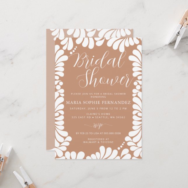 Invitation Fête des mariées mexicaine Talavera Boho Barro (Devant/Arrière en situation)