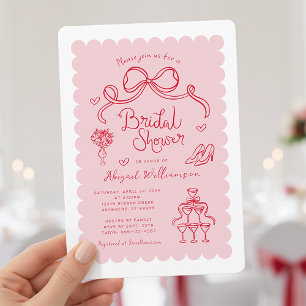 Invitation Fête des mariées mignonne rouge blanc
