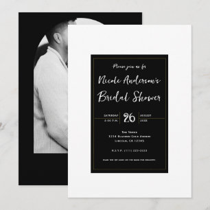 Invitation Fête des mariées minimale moderne Black White Gold